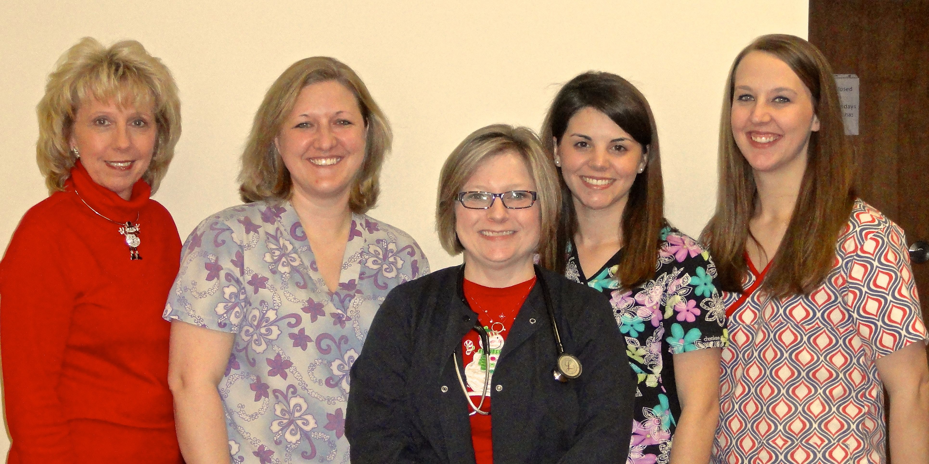 One half of our amazing nursing staff! From left to right, Karen, Jennifer, Kelly, Kristen, and Alexis.